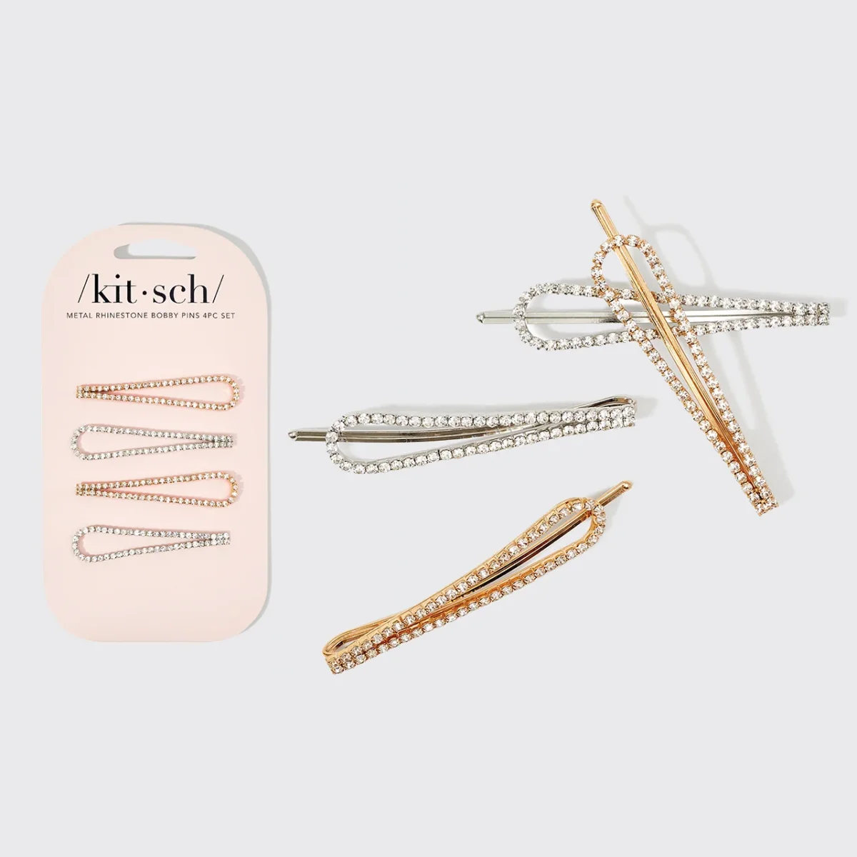 Metal Rhinestone Drop Bobby Pins 4pc Set – Gold and Silver