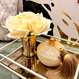 Tabuleiro Decorativo S - Bege com espelho bronze