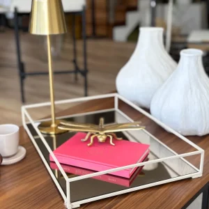Tabuleiro Decorativo M - Bege com espelho Bronze